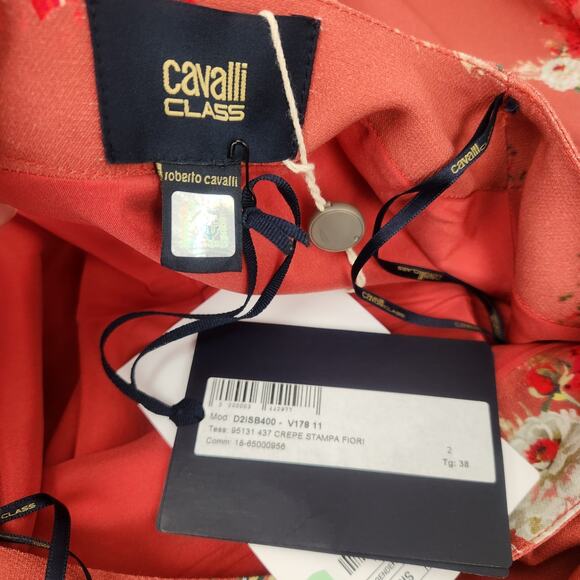 Class by Roberto Cavalli Dress Crepe Floral Pink Size US 2 NWT Long Sleeve - Picture 9 of 11